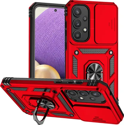 Obrázek produktu pro Pouzdro pro Samsung Galaxy A35 5G dvouvrstvé pouzdro s posuvným krytem kamery a prstencovým stojánkem červené