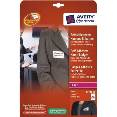 Produktbild von Avery Zweckform L4785-20 Namensetiketten, 80 x 50 mm, 20 Blatt/200 Etiketten, weiß