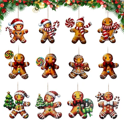 24 Holz-Lebkuchenmänner als Weihnachtsbaumschmuck, 8 cm