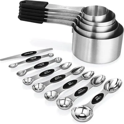 Produktbild von Magnetische Maßbecher und Löffel, Edelstahl, 5 Stück, für Kochen und Backen