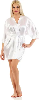 Produktbild von Damen Morgenmantel kurzer Kimono in Satin-Optik; Weiß L