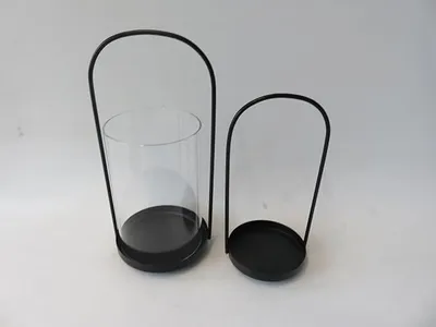Produktbild von 2x Windlicht Minimal Metall schwarz & Glas – Kerzenhalter