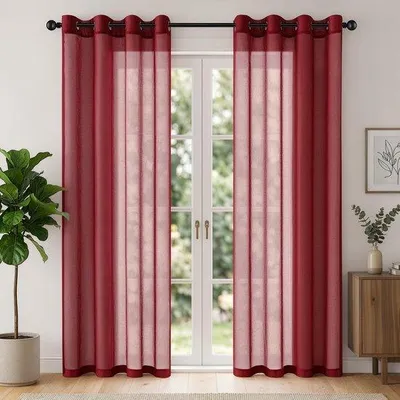Productafbeelding van Set van 2 Transparante Voile Gordijnen - 140 x 260 cm - Rood