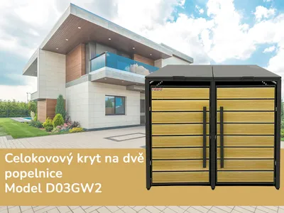 Produktbild von Prístrešok na odpadkové koše D03GW2, na 2 koše, celokovový kryt, moderný, antracit/hnedý