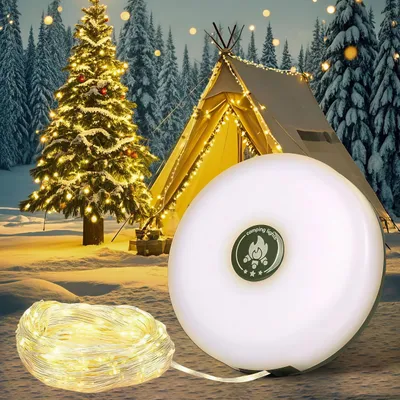 Produktbild von 3-in-1 Weihnachtsbeleuchtung Aufrollbar,5 Leuchtmodi,Tragbare LED Lichterketten,USB Wiederaufladbar Campinglampe, Außen 10m Campingausrüs