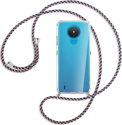 Produktbild von Handykette Backcover-Schutzhülle mit Band (Metall silberfarben) für Nokia 1.4 - blau+beige