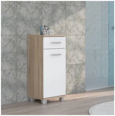 Produktbild von VERIS – Waschtischunterschrank – 90,8 x 34,8 x 40,2 cm – Weiß/Sonoma-Eiche – FORTE