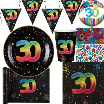 Produktbild von 30. Geburtstag Partyset bunt Geburtstagsdeko Geburtstag Dekoration