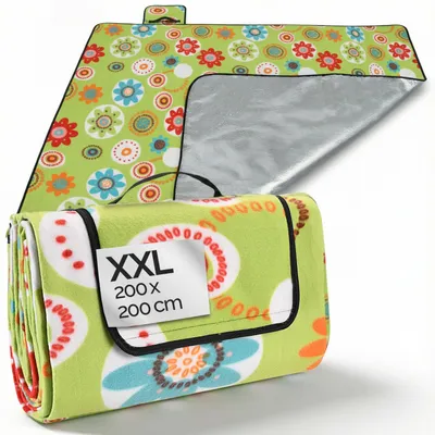 Produktbild von DETEX® Picknickdecke Campingdecke XXL 200x200 cm Wasserdicht Wärmeisoliert Waschbar Fleece Faltbar für 4-6 Personen Garten Stranddecke Blumen