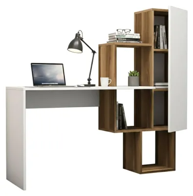 Produktbild von Schreibtisch Giedi, Mehrzweckschreibtisch, Bürotisch für PC, Eckschreibtisch, 145x45h75 cm, Walnuss und Weiß