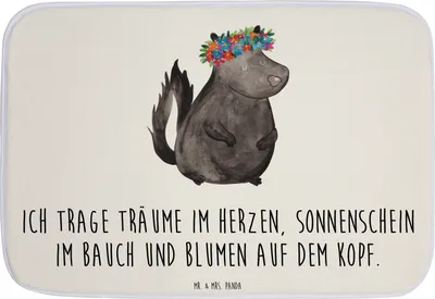 Produktbild von Mr. & Mrs. Panda Badezimmerteppich Stinktier Mädchen - Weiß - Geschenk, Yoga, Skunk, teppich für bad, Badematte, Badteppich, Badvorleger, Wildtier, badezimmer läufer