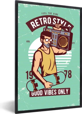 Produktbild von MuchoWow® MuchoWow® Gerahmtes Poster Radio - Skateboard - Mann - Retro 20x30 cm - Poster mit zchwarzem Bilderrahmen - Drucken - Bilder Poster im Rahmen