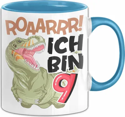 Produktbild von 9. Geburtstag Geschenk Tasse Becher Jungs Dino T-Rex Roaarrr Ich Bin 9 (Blau)