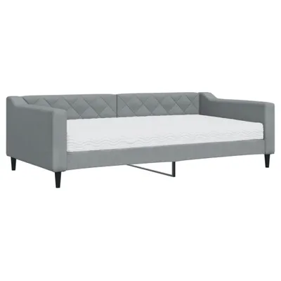 Image de vidaXL Lit de jour avec matelas gris clair 100x200 cm Tissu