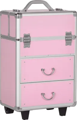Image de HOMCOM Valise trolley maquillage mallette cosmétique vanity poignée télescopique réglable 36L x 23l x 58H cm alu ABS rose