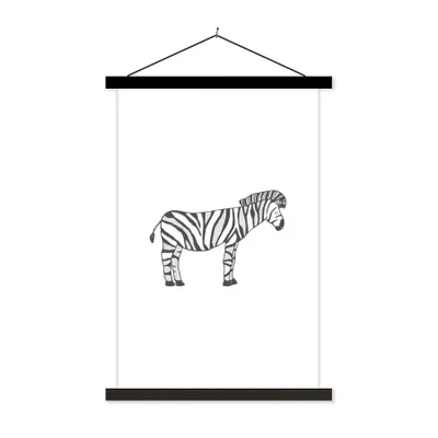 Produktbild von MuchoWow® Textilposter Zebra - Kinder - Weiß - Jungen - Mädchen 120x180 cm mit schwarzem Rahmen - Fotos