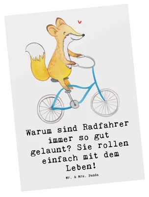 Produktbild von Mr. & Mrs. Panda Postkarte Radsport Glück - Weiß - Geschenk, Lebensfreude, Sportler, Teamsport, einzelkarte, Postkarten, gut gelaunt, Ansichtskarten, Geschenke, Freude