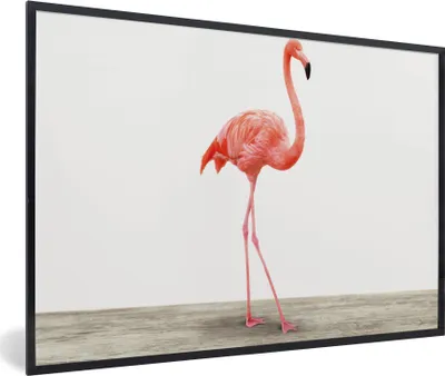 Produktbild von MuchoWow® Gerahmtes Poster Flamingo - Rosa - Vogel - Mädchen - Jungen - Kind 90x60 cm - Poster mit Schwarzem Bilderrahmen Wandposter Rahmen Foto Bilder - Fotorahmen - Foto-Plakat