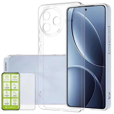 Immagine prodotto di Per Xiaomi Poco F7 Pro Custodia protettiva in silicone TPU trasparente + pellicola in vetro temperato H9