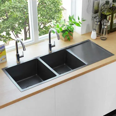 Image de Vidaxl Waschbecken handgefertigt Edelstahl Schwarz