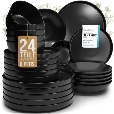 Produktbild von PURE LIVING Geschirrset Manhattan aus Steingut, 24-tlg., für 6 Personen, Schwarz