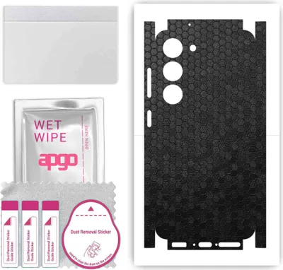 Produktbild von apgo Rückseite + Seiten Schutzfolie, Skin, kompatibel mit Samsung Galaxy S23, Hinten Displayschutzfolie aus Vinylfolie, kratzfest, einfache Montage - Schwarze Honigwabe