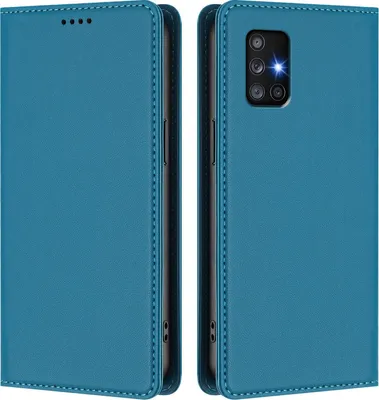 Produktbild von Handyhülle für Samsung Galaxy A71 5G, Kunstleder Klapphülle Stoßfeste Magnetische Hülle mit Ständer Blau
