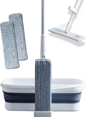 Produktbild von Wischset mit Sprühflasche - Wischmopp – Bodenreiniger – Zusammenklappbarer Eimer – 4-in-1 Set – Weiß