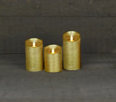 Produktbild von 3er Set LED Echtwachskerze Kerze Farbauswahl Timer flackernde Wachskerze Kerzen Gold