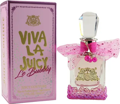 A perfume bottle and its packaging are displayed against a white background.