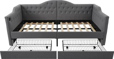 Produktbild von Polsterbett 90x190cm Schlafsofa  (Ohne Matratze) Grau Samt Daybett Tagesbett Stauraumbetten Mit USB Typ C Ladefunktion und 2 Schubladen
