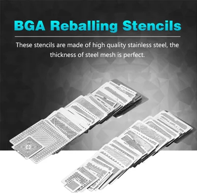 Zdjęcie produktu dla 130szt BGA Universal Reballing Rework Net Stencils Steel Template Mesh Directly Heat Set Kit