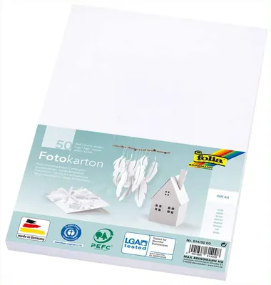 Produktbild von folia 614/50 00 - Fotokarton DIN A4, 300 g/qm, 50 Blatt, weiß - zum Basteln und kreativen Gestalten von Karten, Fensterbildern und für Scrapbooking