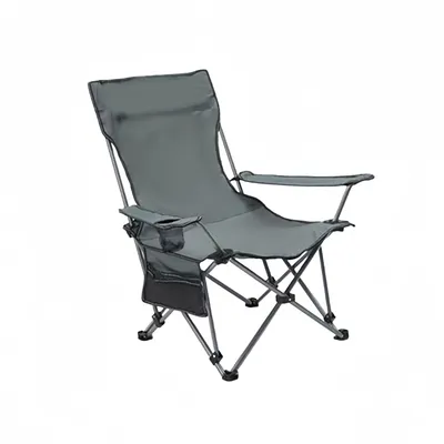 Produktbild von Faltbarer Outdoor-Stuhl, ergonomisch, 150kg belastbar, mehrfach verstellbar, mit Getränkehalter und Tasche, Grau