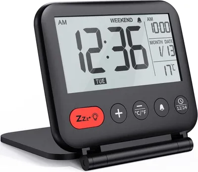 Reisewecker digital LCD klappbar mit Spiegel schwarz
