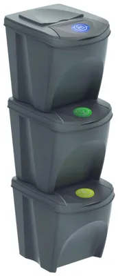 Produktbild von Mülleimer Abfalltrennung Recyclingeimer - 3 x 25 Liter - Kunststoff - Grau - Stapelbar