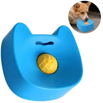 Produktbild von Hund Schlecknapf mit Rollball, Slow Feeder für Joghurt, Brühe & Flüssignahrung, Interaktiver Lecknapf für Kleine & Mittelgroße Hunde, Blau