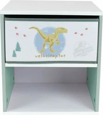 A dinosaur-themed storage unit with a drawer.