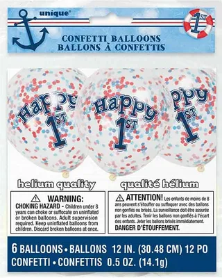 Produktbild von Luftballon Ø30cm Konfetti 6 Stück 1st Birthday Rot/ Blau