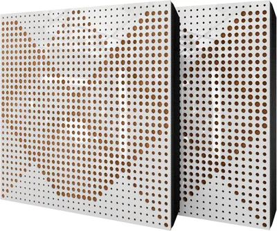 Produktbild von 2er-Pack – Akustikpaneel mit Samtstoff und Befestigungsset | 50x50x5cm | Schallabsorption-Diffusion-Schalldämmung | [WILDS -Weißer Kunststoff|Gold]