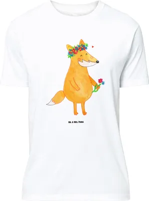 Produktbild von Mr. & Mrs. Panda Größe M T-Shirt Fuchs Blumen - Weiß - Geschenk, Selbstliebe, Herren, Mich, Boho, Shirt, Blumenliebe, mit Spruch, Liebe, Tshirt