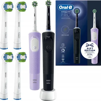Produktbild von Oral-B | Elektrische Zahnbürsten - Vitality Pro D103 Duo - Schwarz und Violett - 3 Reinigungsmodi - 4 Aufsätze