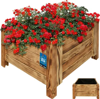 Obrázek produktu pro KOTARBAU® Dřevěný truhlík na květináče pro venkovní použití Truhlík na květináče dlouhý 50 cm široký 50 cm Dřevěný truhlík na květináče pro terasu a balkon Truhlík na květináče dřevěný vzhled rustikální truhlík na bylinky