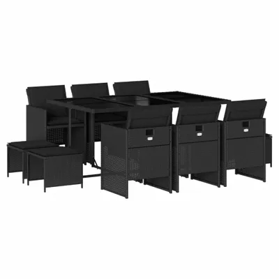 Obrázek produktu pro vidaXL 11dílný zahradní jídelní set s polštáři Black Poly Rattan