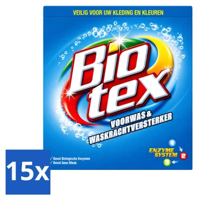 Produktbild von 15 x Biotex Vorwas- und Waschkraftverstärker Waschpulver für weiße und bunte Wäsche - Vorteilspackung - 15 Stücke