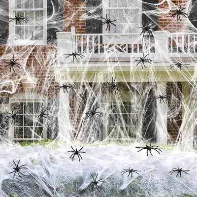 Produktbild von Halloween Spinnenweb Dekorationen, Weißes Spinnenweb mit 30 Spinnen, Für Tisch, Außenbereich Dekoration