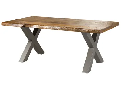 Produktbild von MASSIVMOEBEL24.DE Baumtisch Mango 240x100x77 natur lackiert / X-Beine silber matt FREEFORM 5