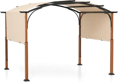Image de Pergola 3,6 x 3 m avec toit escamotable, tonnelle imperméable, stable et résistante à l'hiver, beige