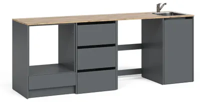 Produktbild von Miniküche Vicco Viktor Anthrazit/Goldkraft Eiche mit Spüle & Armatur, Model 63447