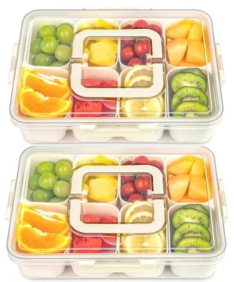 Produktbild von Frischhaltedose Snackbox mit 16 Fächern, Servierplatte, Snackschale mit Deckel & Griff,Tragbarer Snack Organize,Vorratsdose mit Fächern,BPA-frei,2-tlg